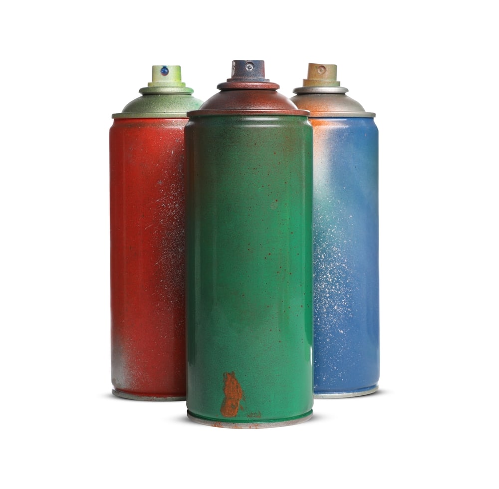 A view of spray paint cans