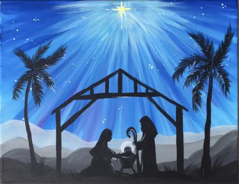 A Nativity Silhouette Christmas Painting with watercolor