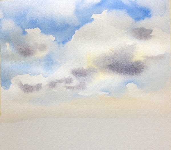 A view of Clouds Watercolor Painting on a canvas