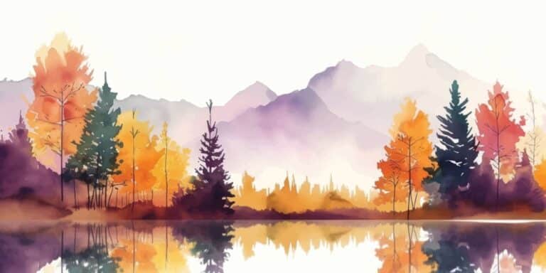 Watercolor Autumn Forest Landscape Background Beautiful Watercolor Nature Landscape With