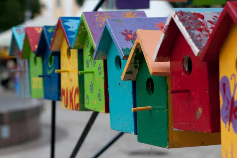 Colorful Bird Houses The Children Painted The Birdhouses With Different