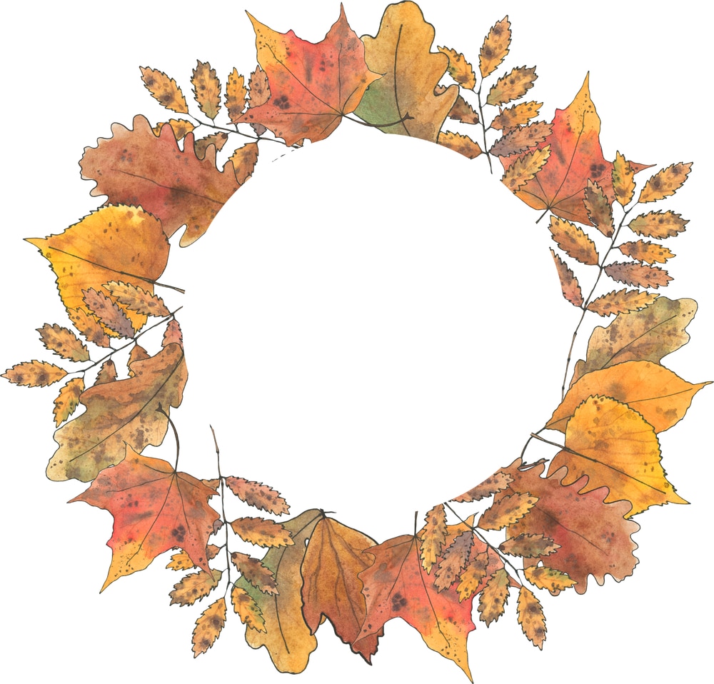 Fall Wreath Watercolor Leaf Autumn Picture Geometric Frame Clipart Thanksgiving