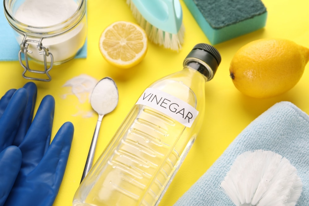 Eco Friendly Natural Cleaners Vinegar In Bottle Soda Lemons And