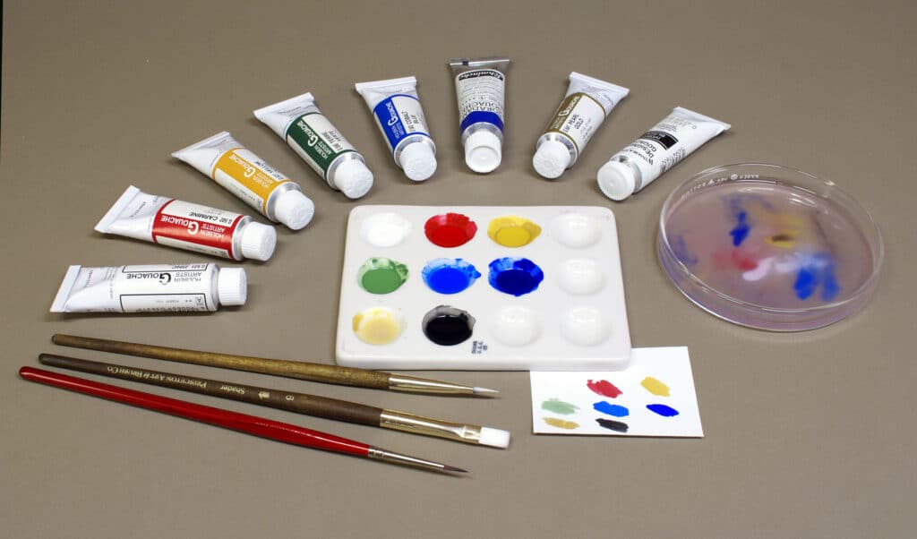 gouache paint kit with brushes