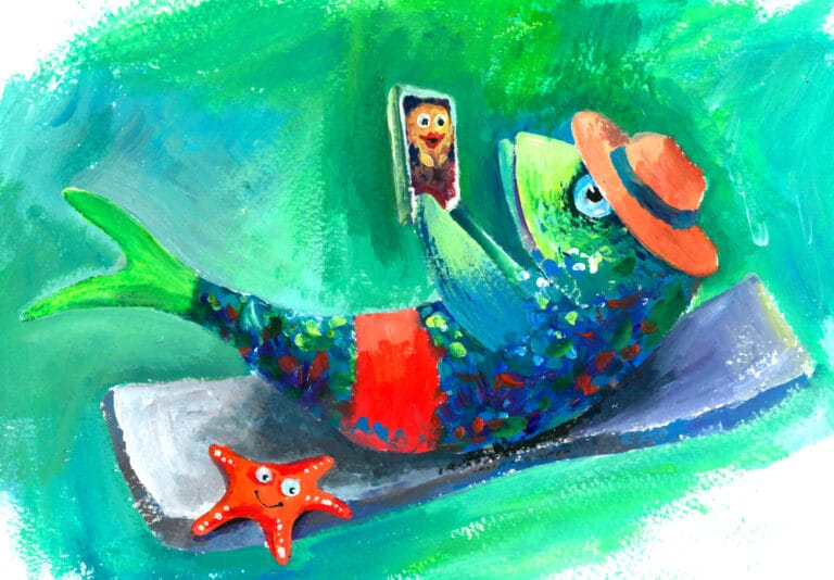 Illustration Of The Funny Fish Acrylic Painting