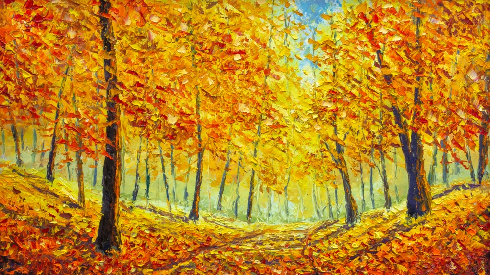 Warm Orange Yellow Golden Autumn Landscape Autumn Trees In A