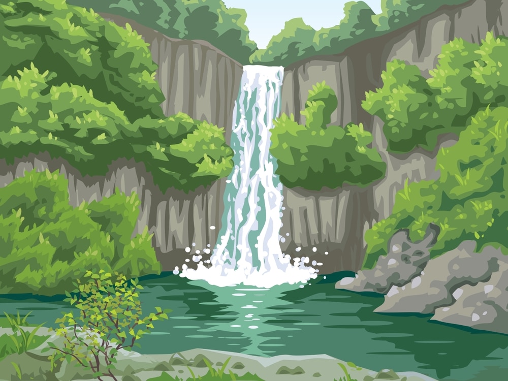 It Is An Illustration Of A Waterfall Landscape