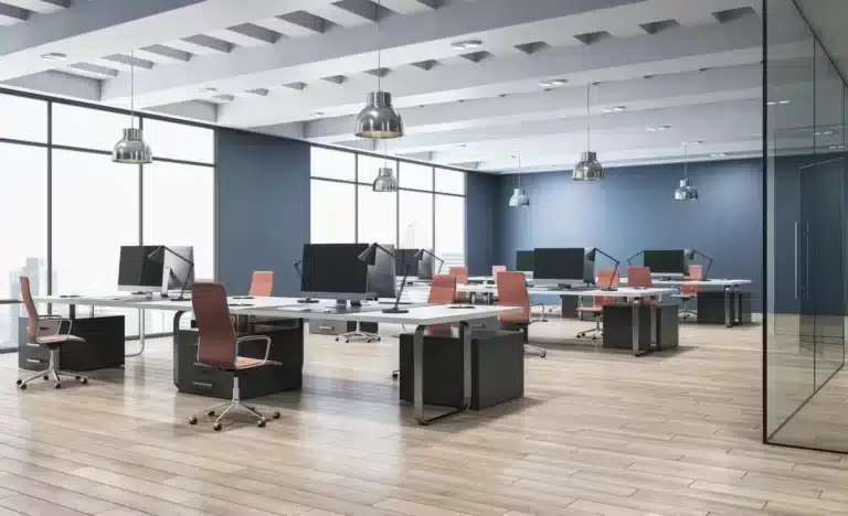 Best Colors to Paint an Office to Boost Productivity and Mood blue wall paint in an office space