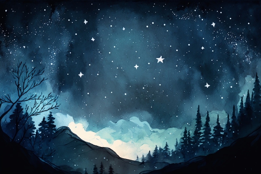 A Watercolor Painting Of Starry Night A Watercolor Painting Of Starry Night
