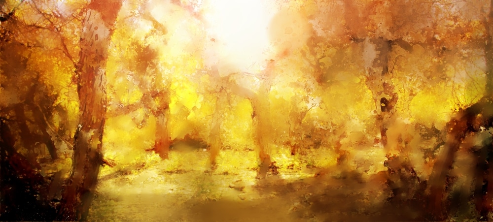 Abstract Painting Of Colorful Forest With Yellow Leaves In Autumn Abstract Painting Of Colorful Forest With Yellow Leaves In Autumn