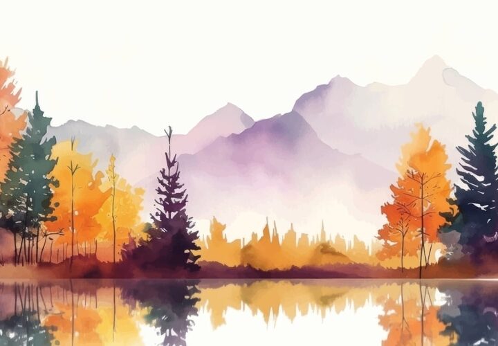 Watercolor Autumn Forest Landscape Background Beautiful Watercolor Nature Landscape With