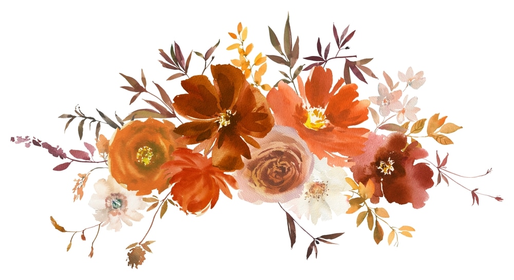 Copper Rust Watercolor Floral Bouquet Fall Autumn Peonies Roses Garden Copper Rust Watercolor Floral Bouquet