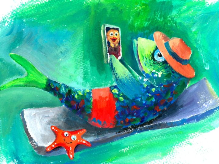 Illustration Of The Funny Fish Acrylic Painting