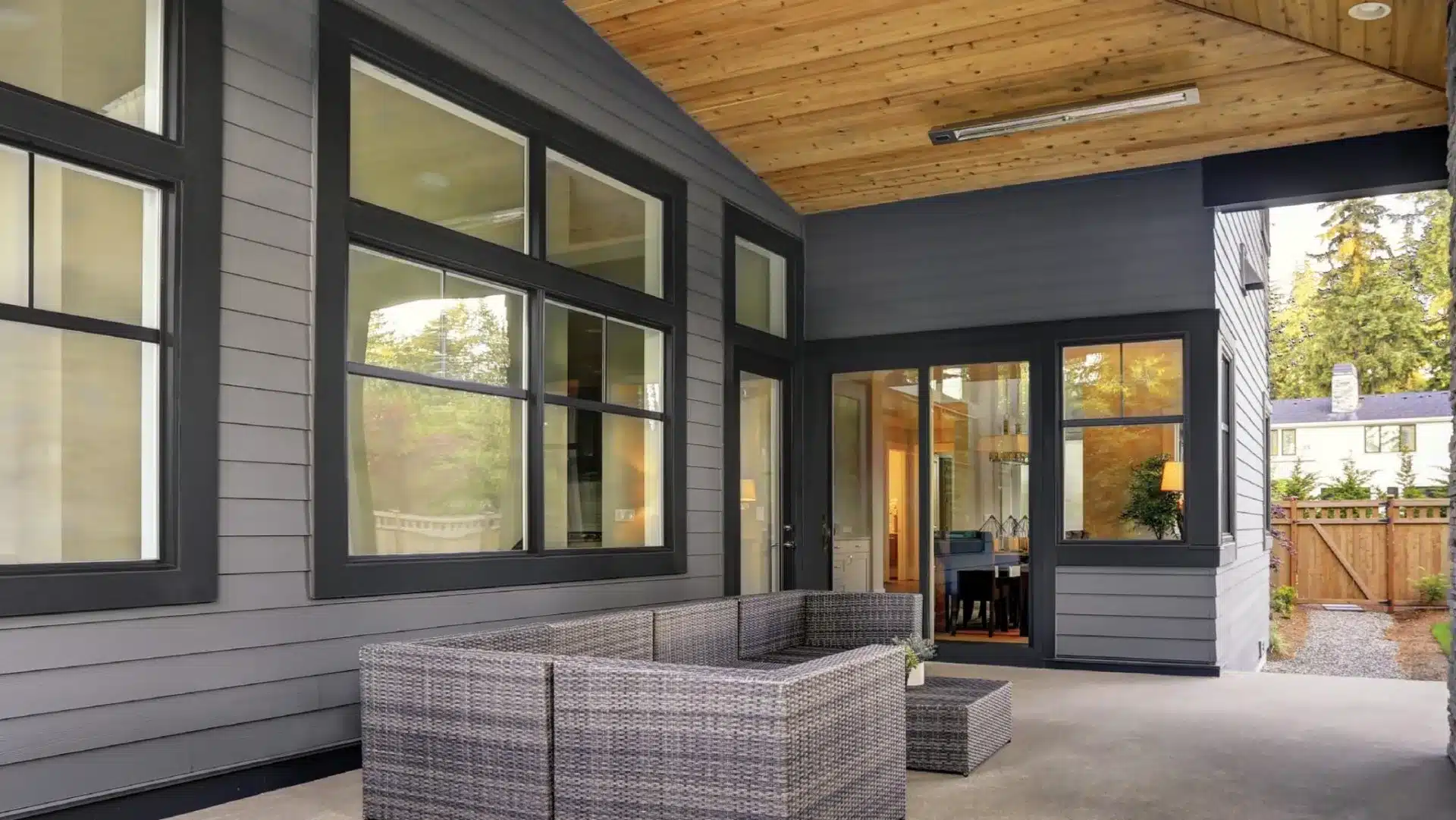 black window frames inside a home