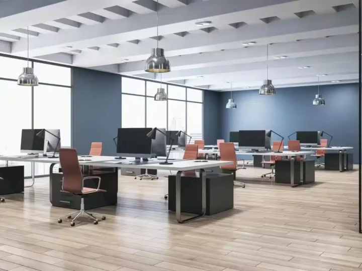 blue wall paint in an office space