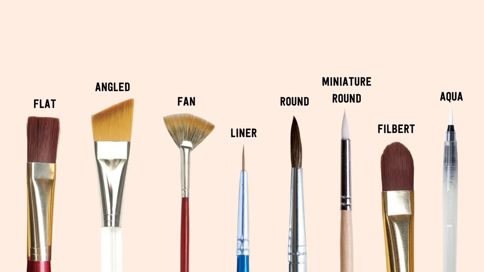 different types of paint brushes isolated on a light background