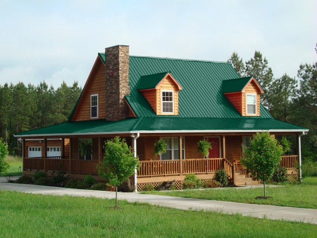 green roof of a brown house