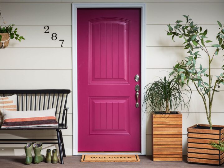 pink colored metal door