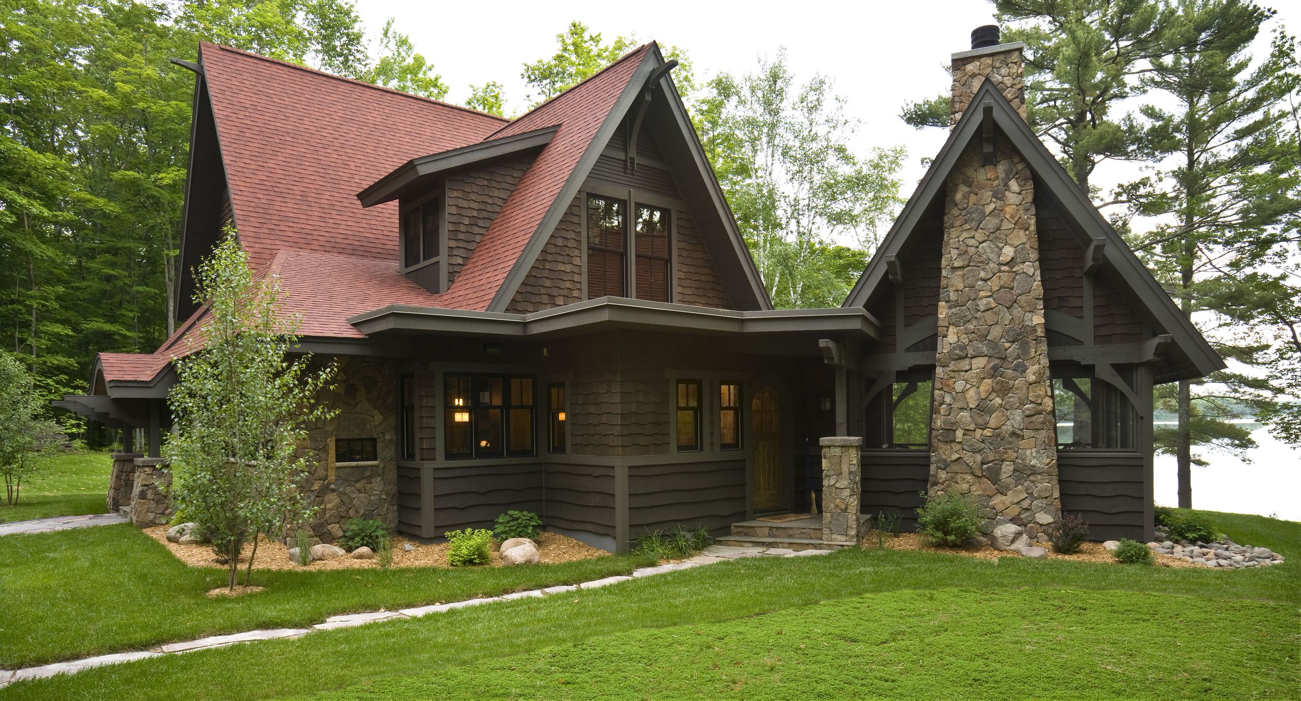 shot of a brown house with terracotta roof from a distance